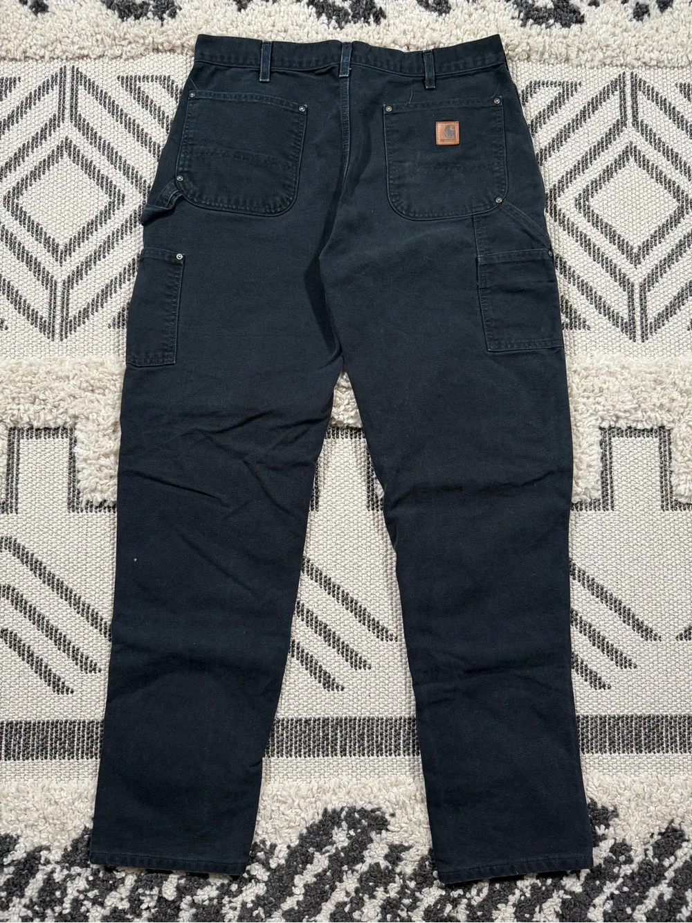 Men’s Carhartt B136 Black Distressed Faded Double Front Work Pants Size 36x34